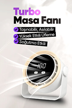 MOEN Şarjlı Turbo Masa Fanı Duvara Monte Edilebilir, Yüksek Üfleme Gücü, 5 Kademe Ayarlanabilir Hız