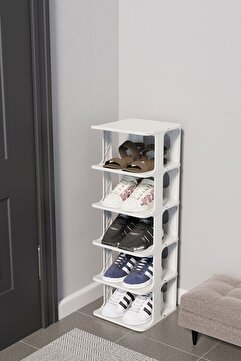 Omaş Household Product Lüx Yeni Model Modern 5 Katlı Ayakkabılık Beyaz Renk Portatif Ayakkabı Standı 5 Katlı