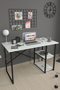 Bofigo 60x120 Cm 2 Raflı Çalışma Masası Bilgisayar Masası Ofis Ders Yemek Masası Kafka Beyaz