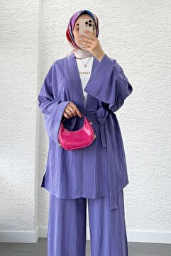 MELEK ARAZ İkili Kimono Pantolon Takım-Lila