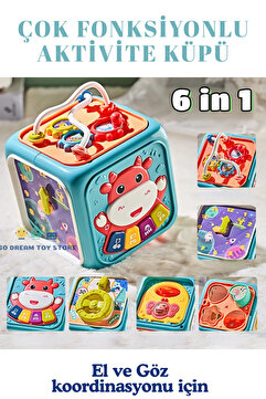 kosetoys Bebek Oyuncağı Aktivite küpü 6 farklı oyun ve montessori Mavi-Kırmızı