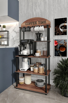 messer Dekoratif Çok Amaçlı Katlı Coffee Tıme Kahve Köşesi Ceviz Madran 39 Cm X 69 Cm Tüm Kahve Makineleri