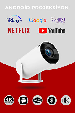 KETENOFFİCİAL Android Taşınabilir Projeksiyon Dahili Hoparlör ve Wifi Akıllı Sinema Beyaz Projektör