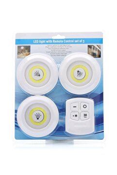 Genel Markalar 3 Lü Kumandalı Yapışkanlı Kablosuz Pilli Led Spot Lamba Işıldak 313040
