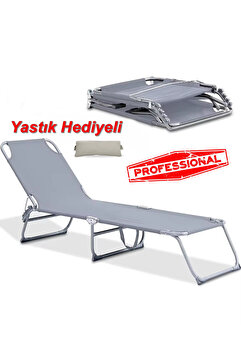 Reidan Gri Renk Katlanabilir Şezlong yatak Havuz Deniz ve Taşınabilir  Kamp Yatağı Dayanıklı ve Rahat