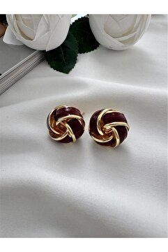 Pelin Aksesuar Bordo Vintage Düğüm Küpe