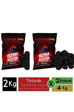 TEZYAK Klasik Tek Kibritle Yanan Yeni Nesil Mangal Kömürü (2 Paket x 2 kg ) 4 kg