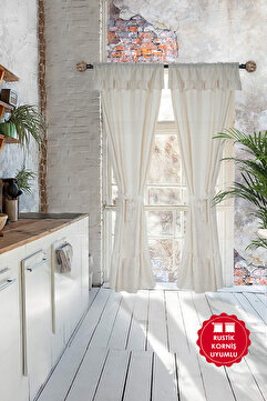 cotton maison Naturel Fırfırlı Perde Farbalı Vintage Çift Kanat Krem