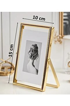 Verda Çerçeve 10x15 cm Metal Çerçeve! Şık Dekoratif Fotoğraf Çerçevesi! Ayaklı Çift Camlı Çerçeve