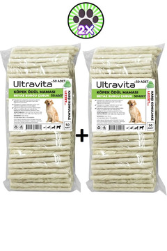 ULTRAVİTA Beyaz Sütlü Burgu Çubuk Köpek Ödül Kemiği Maması %100 Doğal Lezzet 50'li Mega 2'li Paket 600 Gr