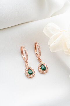 Silvano Jewelry 925 Ayar Gümüş Zümrüt Yeşili Damla Küpe