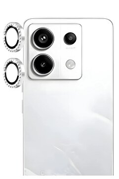 MustCase Xiaomi Redmi Note 13 Pro 5G Uyumlu Gümüş Taşlı Kamera Lens Koruyucu Cam ve Çerçeve Kamera Lensi