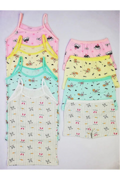 ADN Underwear 4 Adet Kız Çocuk Desenli Atlet Boxer Külot Takım Pamuklu Sarı Ekru Mint Pembe Set