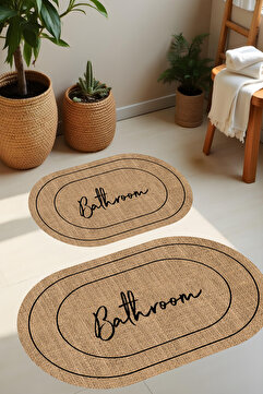 Liriya Dijital Baskı Hasır Desenli Modern Banyo Halısı İkili Banyo Paspası(40cmx60cm)ve(60cmx100cm)