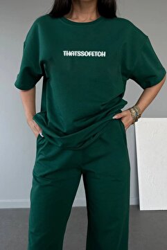 DUBU BUTİK Thatssofetch T-shirt Eşofman Altı Jogger - Yeşil Baskı Alt Üst Eşofman Takımı Oversize Bisiklet Yak