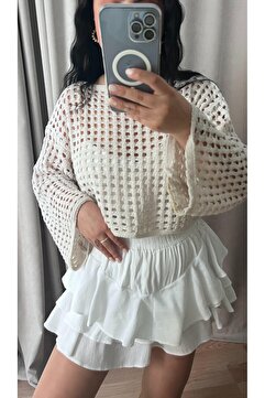 Butik BEYAZ KATLI ŞORT ETEK