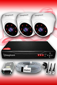 Bayicam 3 Kameralı Dome 3 Iç Kamera Set Hdd'siz Full Hd Gece Görüşlü Güvenlik Kamerası Sistemi