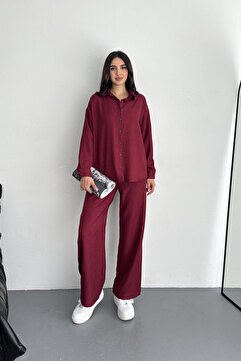moda poni Keten Gömlek Pantolon İkili Takım