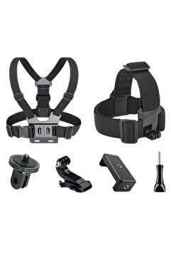 Techmaster GoPro Aksiyon Kamera ve Telefon ile Uyumlu Kafa ve Göğüs Bandı Askı Seti