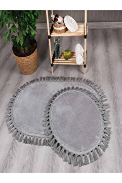 Myevilla My Evilla Modern Simirna Dekoratif Peluş Oval Ponpon Saçaklı Klozet Takımı