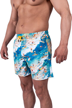 fedon Bronz Surf Spirit Erkek Deniz Şortu Hızlı Kuruyan AquaDry Kumaş, Mavi Tonlar, Fermuarlı Cepli L