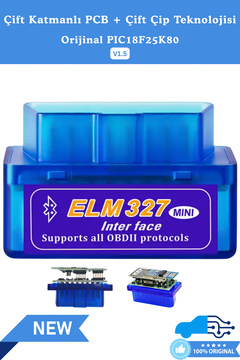 ELM 327 ELM327 V1.5 OBD2 Bluetooth Araç Arıza Tespit ve Silme Cihazı - PIC18F25K80 Çift Çipli, iOS & Android Uyumlu