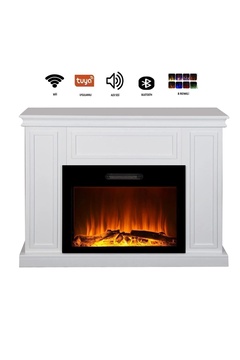 tek tes şömine Dekoratif Beyaz Kasalı 118 Cm 8 Renkli Elektrikli Şömine Isıtıcı Bluetooth, Alev Sesi, Wifi