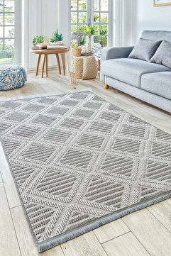 Decomia Home Lola İskandinav Dokuma Bukleli Gri Modern Kaymaz Salon Halısı Mutfak Halısı Koridor Halısı Yolluk