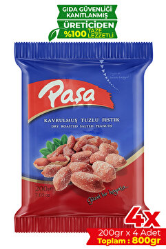 Paşa Kuruyemiş Kabuklu Kavrulmuş Tuzlu Fıstık 800 gr(4 x 200 gr) Tuzlu Yer Fıstığı