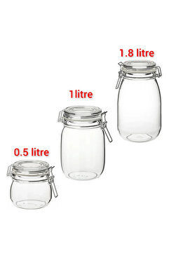 IKEA QUİCK 3 Adet Kavanoz Seti Kilitli Contalı Saklama Kavanozu 0,5 Lt + 1 Lt + 1,8 Lt