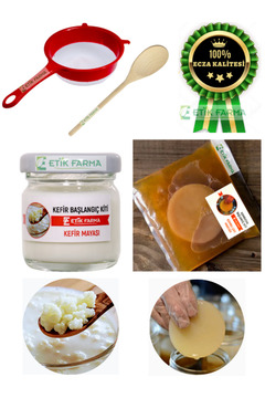 ETİK-FARMA Özel Üretim Organik Süt Kefir Mayası+Kombucha Başlangıç Kiti Kombu Mantarı Süzgeç+Tahta Kaşık