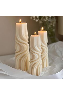 SCA CANDLE Dekoratif Mum Dalga Desenli Kırıkı Beyaz Renk 20x6 CM TEKLİ ÜRÜN Modern Dekoratif Soy Mum