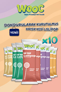 Wooc Super Premium Pet Treats Dondurularak Kurutulmuş Karışık Lezzetli Kedi Lolipop x 10 Adet