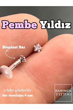 Karınca Piercing Zirkon Pembe Yıldız Taşlı Tragus Piercing Bioplast Helix Flat Conch Burun Nostril Lobe Kulak Küpe