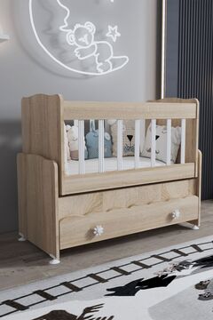 ardilla furniture Beşik Çekmeceli Sallanır Anne Yanı Ahşap Bebek Beşiği Sonoma