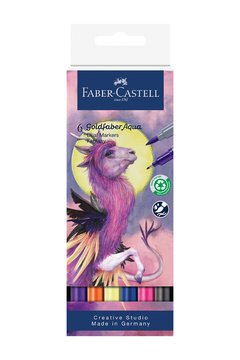 Faber Castell Goldfaber Aqua 6’lı Çift Uçlu Marker Seti,Fantasy Renkleri,Su Bazlı, Fırça ve Fineliner Uçlu