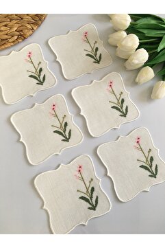 LİNEN 6 Adet Sunumluk Peçete,kokteyl Peçete,kahve Yanı Sunumluk,bardak Altlığı,porland Botanical