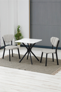Armens Life Mobilya, Lojistik & Elektronik Ticaret Elma Modeli Kare Mutfak Masa Sandalye Takımı, 2 Sandalye 1 Sabit Beyaz Masa 70x70 Cm, Keten Kumaş