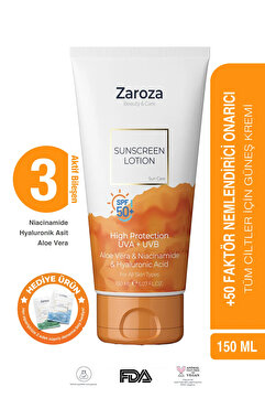 ZAROZA Ultra Yoğun - Nemlendirici Güneş Kremi 50 Faktör- Sunscreen Lotion Spf 50 | Tüm Ciltle Için - 150 ml