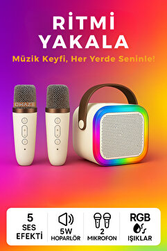 Omaze Mikrofonlu Karaoke Bluetooth Hoparlör Rgb Led Işıklı 5 Efektli Ses Bombası