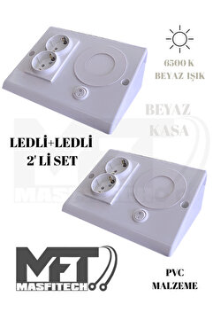 Masfitech Dolap & Tezgah Altı Prizli Aydınlatma 3 Watt (BEYAZ İŞIK) 2 Adet