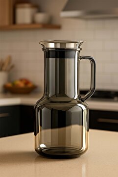 Jenisa Isıya Dayanıklı Cam Sürahi 1.8 Litre – Füme Renk, Borosilikat, Süzgeçli Kapaklı