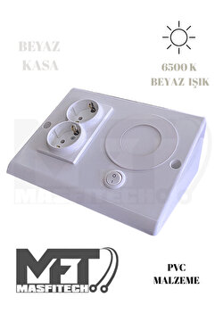 Masfitech Dolap Altı Priz – LED Işıklı Mutfak Tezgah Prizi | 3W Beyaz Işık (Beyaz Kasa)