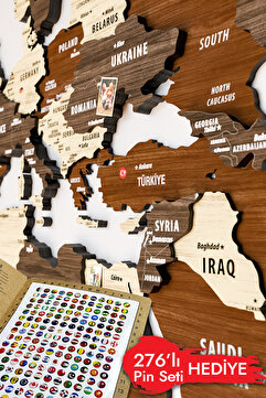 Colorfull Worlds 3 Boyutlu Ahşap Dünya Haritası - Modern Ev Ofis Okul Seyahat Duvar Dekoru
