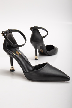 Entella Store Kadın Siyah Deri Arkası Kapalı Sivri Şık Topuklu Stiletto Ayakkabı