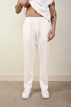 İLKCET MODA Fitilli Beyaz Oversize Ottoman Pantolon