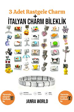 JANRA WORLD 3 Adet Rastgele Charm + İtalyan Charm Bileklik Seti | Sürpriz Hediye İle Birlikte