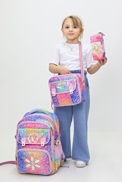 Probag Papatyalı 3'lü Kız Okul Çanta Seti Sırt Çantası Beslenme Çantası Kalemlik İlkokul Oyuncak Hediyeli