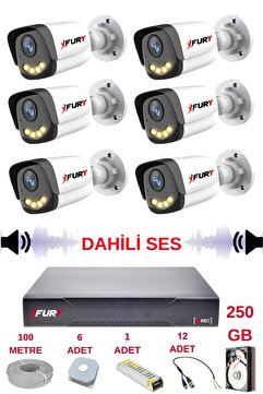 FURY 6 lı Sesli Gece Renkli Görüş Güvenlik Kamerası Su Geçirmez Güvenlik Kamerası Seti 5590s 250GB