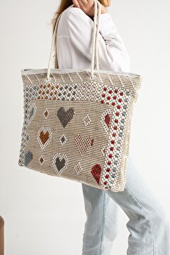Moda Devrin Büyük Boy Desenli Fermuarlı Seyahat Pazar Piknik Plaj Çantası (DESEN DEĞİŞKENDİR)